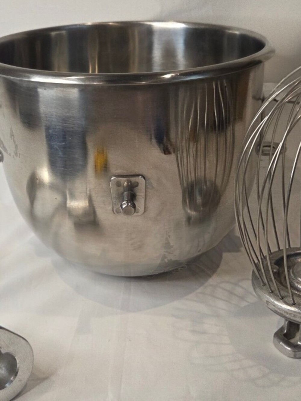 Stainless Steel Mixer Bowl with Dough Hook and Wire Whisk Attachments